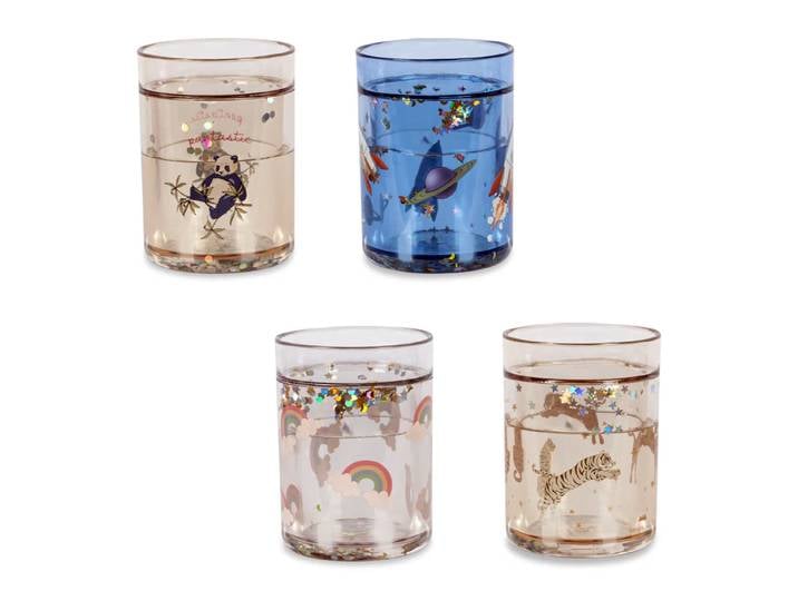 Becher 4er Set Blau mit Glitzer