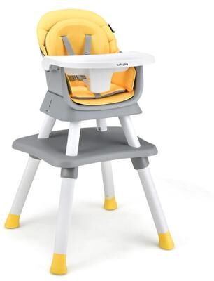 Costway 6-in-1 Convertible Baby High Chair with Adjustable Removable Tray-Yellow