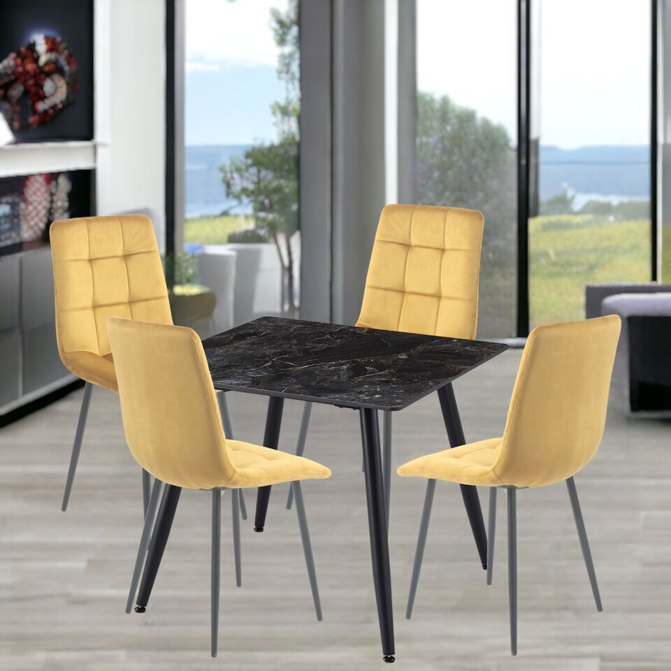 George Oliver Curtice 4 -Person Ceramic Dining Set Yellow/Black 4