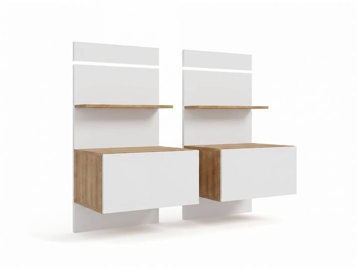 Lot de 2 chevets 1 tiroir suspendu Lenybelardo Chene/blanc Brillant - Basika