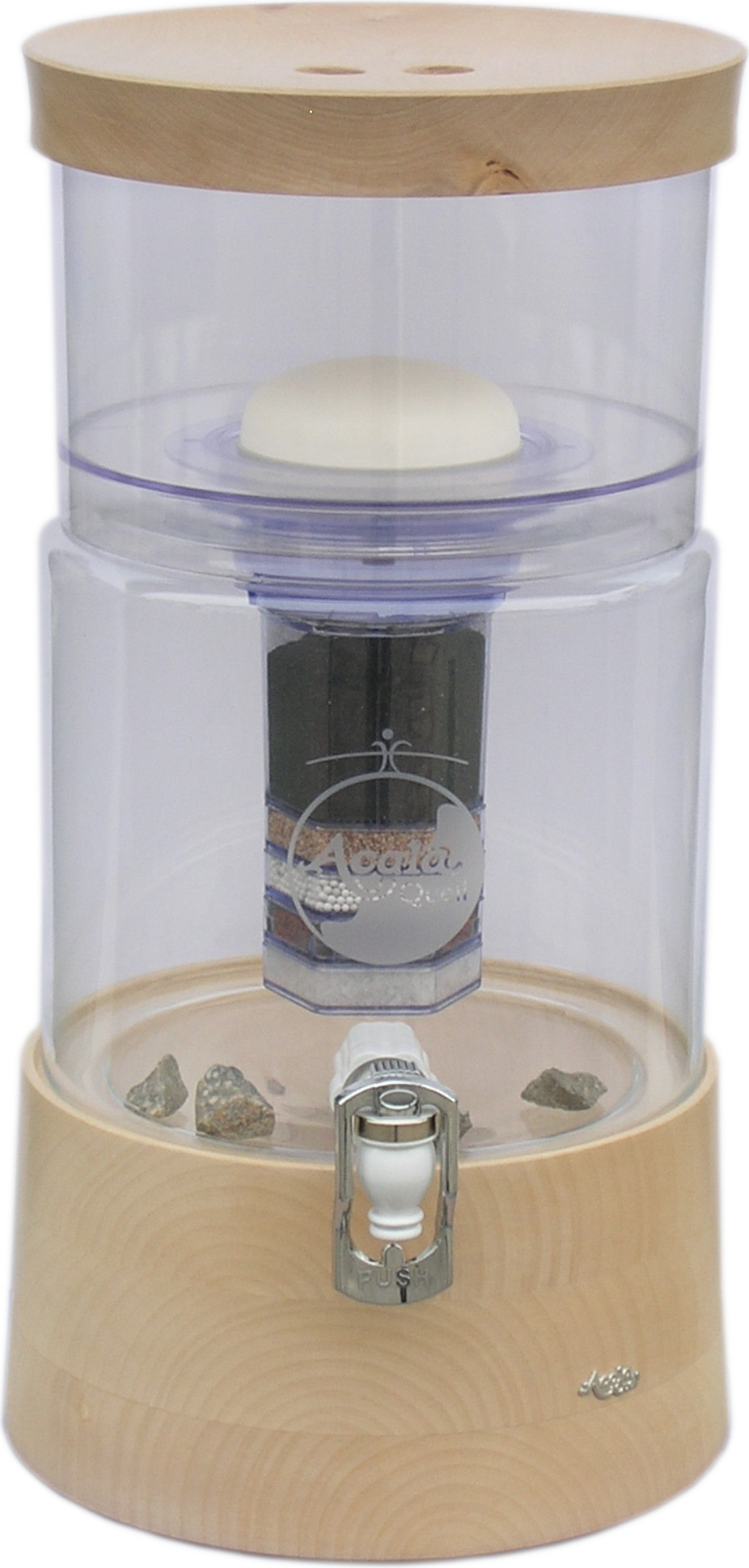 AcalaQuell Mini Echtholz Ahorn flach mit klarem Kristall Glas