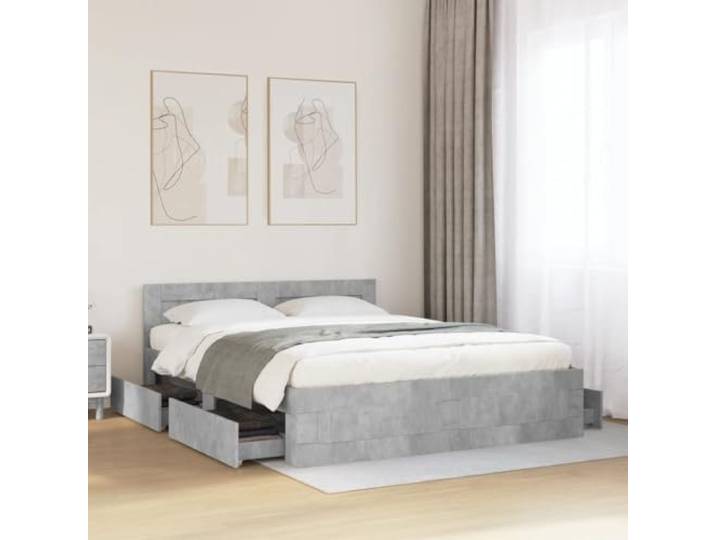 RJPLMFV Bettgestell, 160 x 200 cm, Betongrau, ohne Matratze Mit Aufbewahrungsschubladen, Lattenrost inklusive, Kopfteil, nachhaltiges Holz