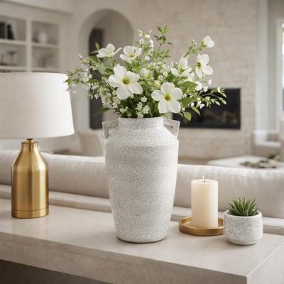 Sagebrook Home Decorative Vase - White Ceramic Textured Handles, 16 in.