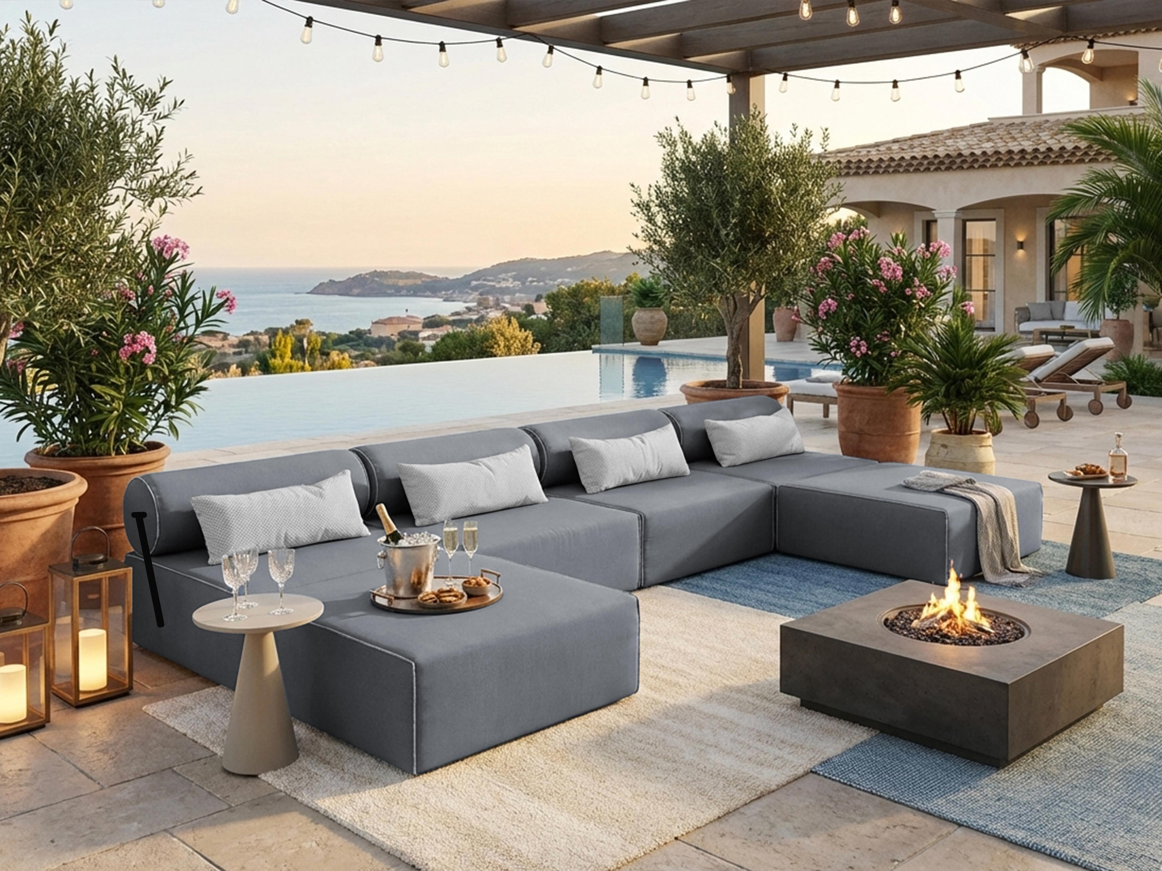 TRADA Gartensofa lounge set BALI XL Grau Wasserabweisend Stoff Modern Design Ecksofa