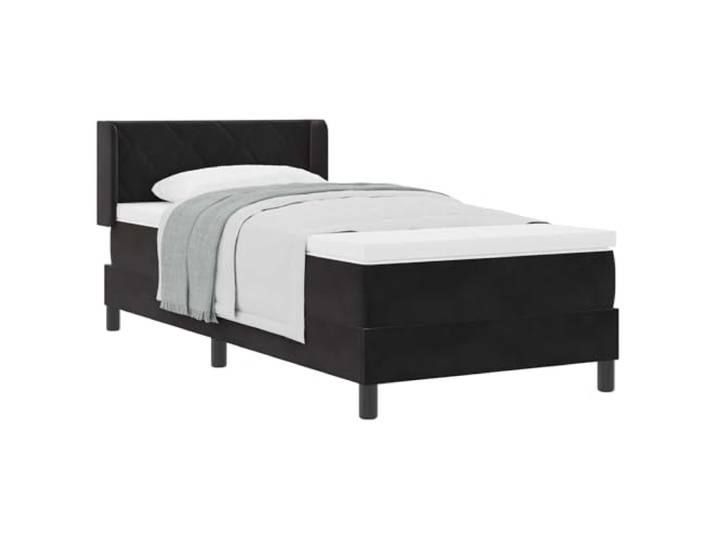 PUGYNBK Boxspringbett, 200 x 90 cm, Schwarz, Samt Kiefernholz, verstellbares Kopfteil, mittlere Festigkeit, robuste Beine