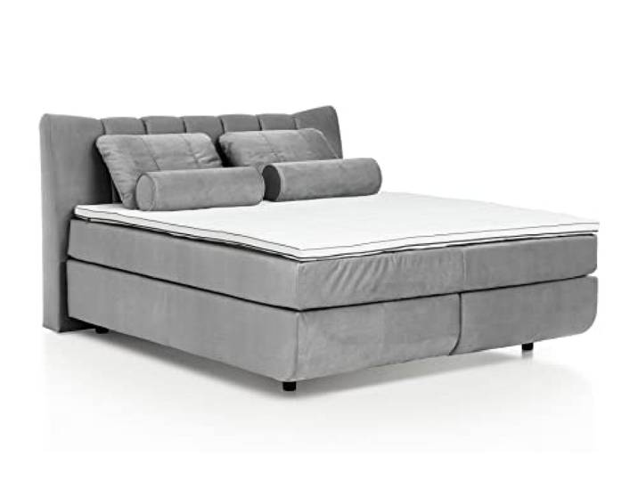 Mivano Boxspringbett Free/Komfortables Bett in Schwebe-Optik mit Durchgehender Matratze (H4) und Topper Basic/Liegefläche 140 x 200 / Liegehöhe 60 cm/Flachgewebe, Hellgrau