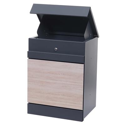 Mendler Paketkasten HWC-K41, Paketbox Paketfach Paketstation Briefkasten, Metall ~ verzinkt anthrazit-Holzoptik