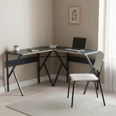 "Homylin 49.2"" L-Shaped Corner Computer Desk, Home Office Study Desk with Metal Frame, Blue"