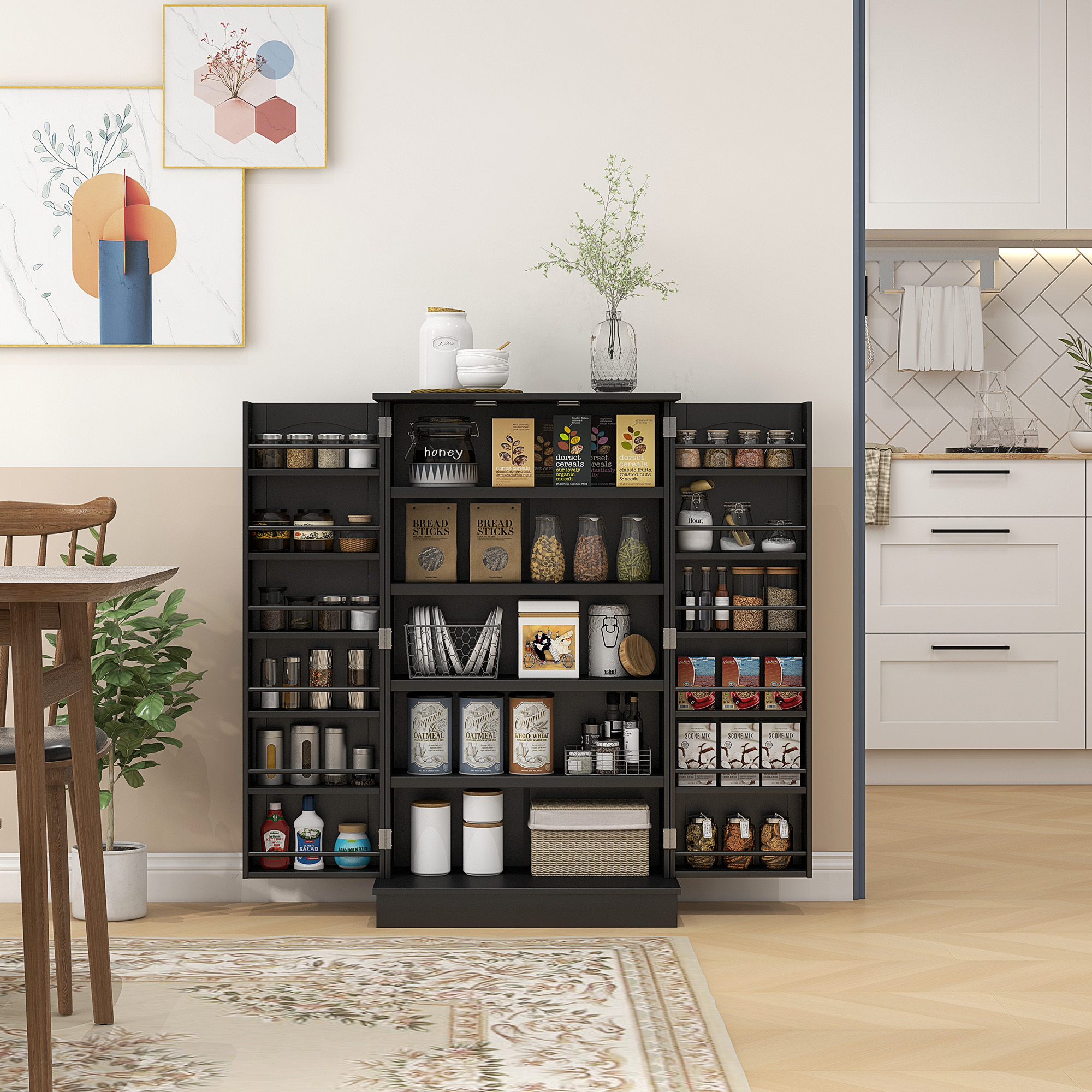 Homcom Armadio Dispensa Cucina con 2 Ante e 16 Ripiani Regolabili 60x30x104cm Nero   Aosom Italy