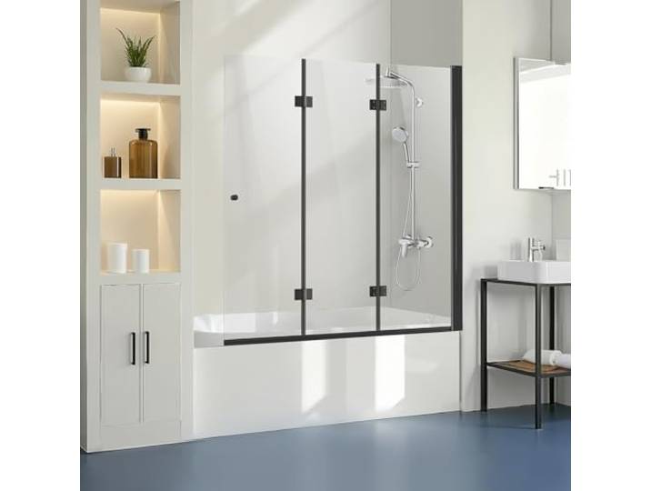 VEVOR Porte de baignoire-douche sans cadre 1295x1422 mm\, pare-baignoire à charnière 3 volets pliable avec porte en verre trempé de 6 mm\, conception rotative et pliable à 180°\, pour salle de bain\, noir