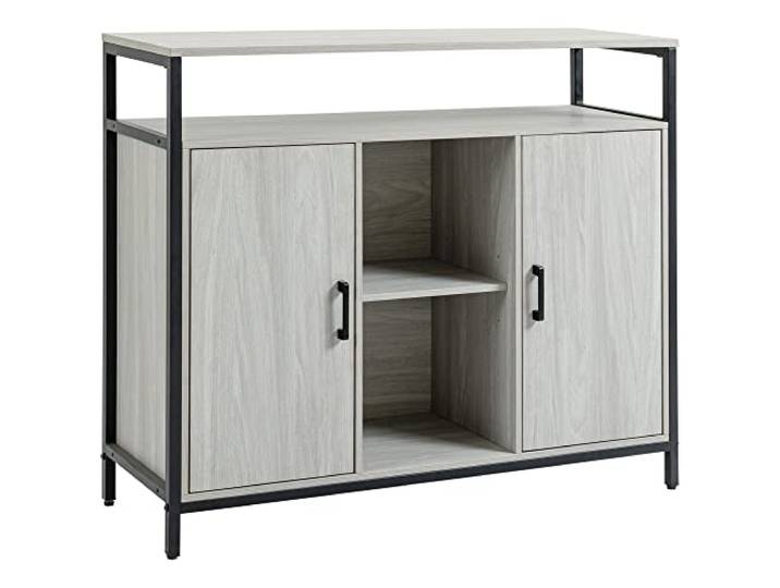 HOMCOM Modernes Sideboard Küchenschrank 2 Türen Hellgrau Stahlrahmen, verstellbare Regale, Wohnzimmer, Flur