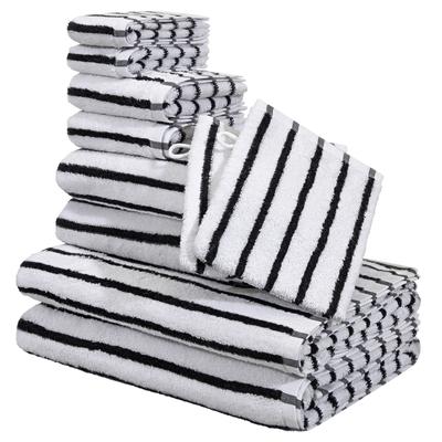 Handtuch Set OTTO HOME "Jannika, Duschtücher, Handtücher, Gästetücher, Seiftücher, Waschlappen", schwarz-weiß (schwarz weiß), 10, Frottier, Frottier, Obermaterial: 100% Baumwolle, Handtuch-Sets, Handtücher mit Streifen, 100% Baumwolle, weich,...