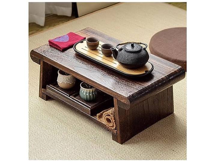 OMGMTSTORE Tatami Tisch Japanische Boden Tisch Antike Tisch Meditation Tee Tisch Multifunktionale Tragbare Niedrige Tisch Boden Tee Tisch (Color : Brown, S : 60x35x24cm)