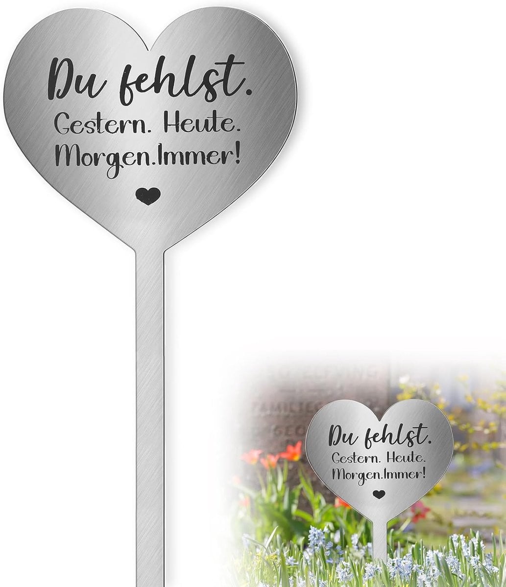 Roestvrijstalen grafsteker met spreuk voor grafdecoratie, 28 cm lang