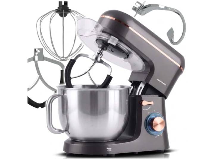 Berdsen Küchenmaschine 1400W - Küchengeräte Mixer - Edelstahlschüssel 6 L - Multifunktional - 6 Geschwindigkeitsstufen - Silber Gold