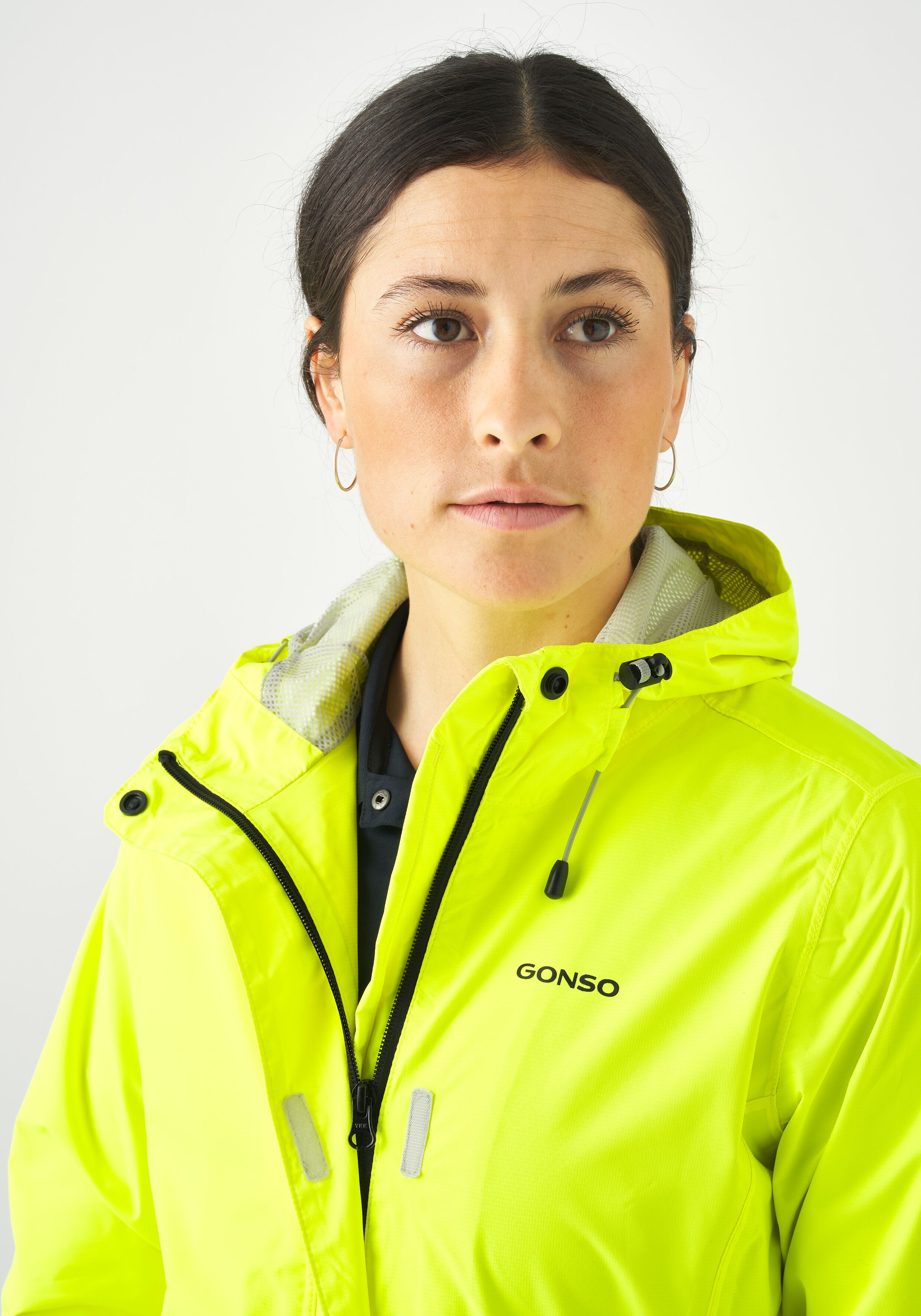 Fahrradjacke GONSO "Sura Light", Damen, Gr. 34, gelb, 100% Polyester, Jacken Fahrradjacke, Damen Regenjacke wind- und wasserdicht, Radjacke mit Kapuze gelb 34