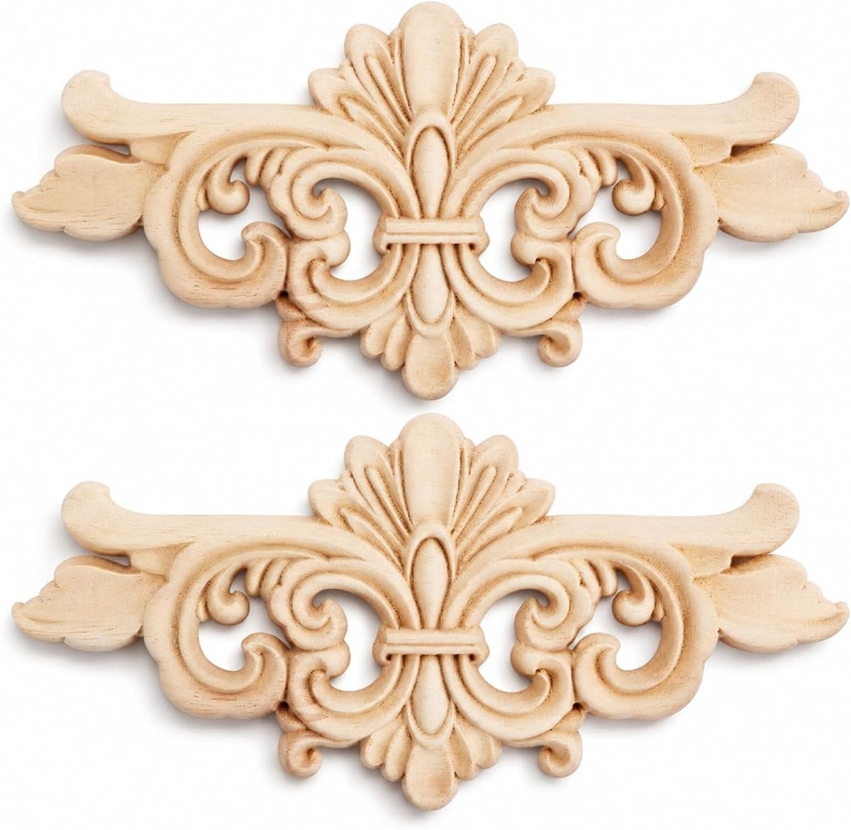 Decoratieve Houten Appliques met Bloem Motief voor Meubels, Deuren en Kasten - 16 x 7,5 cm