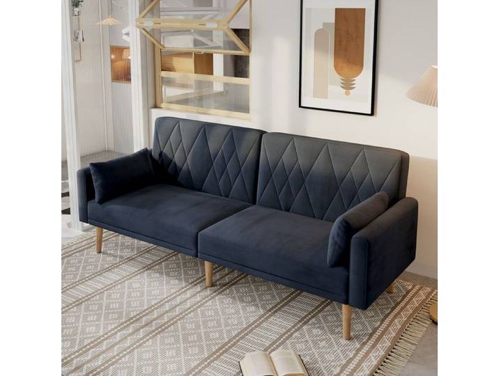 Canapé Convertible 2 Places en Velours Noir Compact avec Fonction Couchage design Moderne