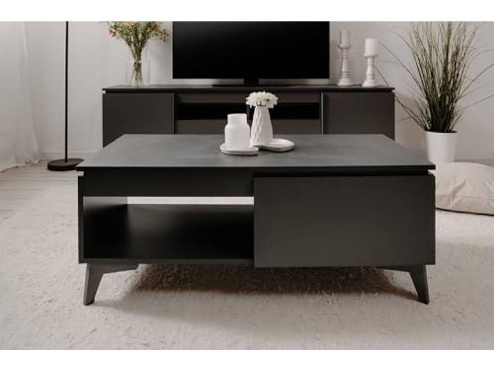 möbelando Couchtisch >Bertrix< in Schiefer dunkel/anthrazit - 100x40x55cm (BxHxT)