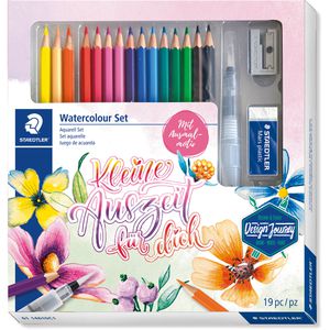 Staedtler Malset Gemischtes Aquarell Set Me Time, Buntstift, Wasserpinsel, Radierer und Spitzer, 19-teilig