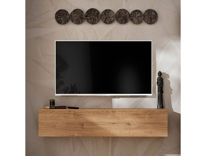 Komodee Meuble TV Suspendue Como - Chene - Miel Truffe - 137 x 30 x 23 cm