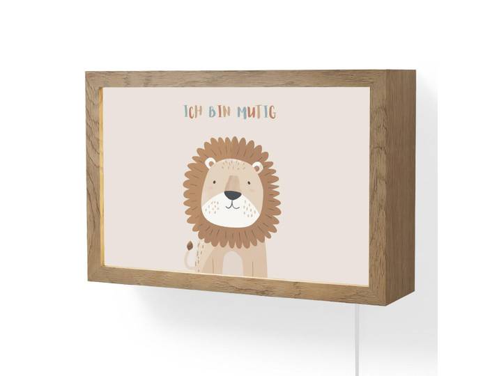 OnlyWow Wandleuchte - Löwe - Beige - Tier - Mutig - Zitat - 30x20 cm, Holzwerkstoff, Rechteckig, LED integriert, 30x20x8 cm, Lampen & Leuchten, Innenbeleuchtung, Wandlampe