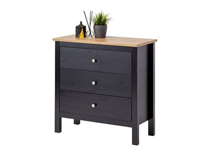 hagge home Skandinavisch Holz Kommode mit 3 Schubladen Sideboard Kommoden Sideboards Kommodenschrank Chest of Drawers Wohnzimmer Schrank Schlafzimmer Flur 75x37x75 cm Schmal Kleine (Schwarz Braun)