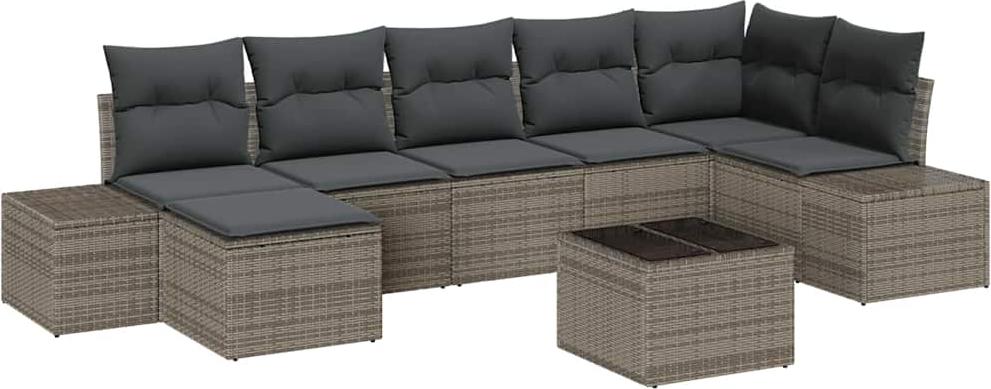 Garten-Sofa-Set modular, wetterfest mit Stauraum, höhenverstellbarem Tisch, 7-teilig, Poly-Rattan Grau, UV-beständig