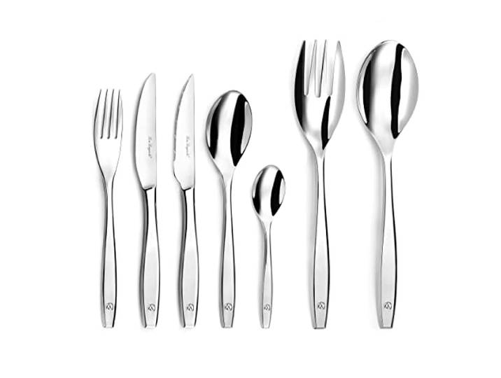 LOU LAGUIOLE - Ménagère 62 pièces avec couverts de table et couteaux steak pour 12 personnes - Figure - Acier inoxydable 18/0\, Finition Miroir