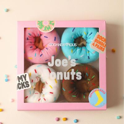 LightInthebox Donut Socks Gift Box for Women Girls - 4 Pairs Funny Novelty Cotton Crew Socks, Donuts Sock Bundle with Cute Sprinkles, Unique Birthday Xmas Gift for Food Lovers, One Size Fits All