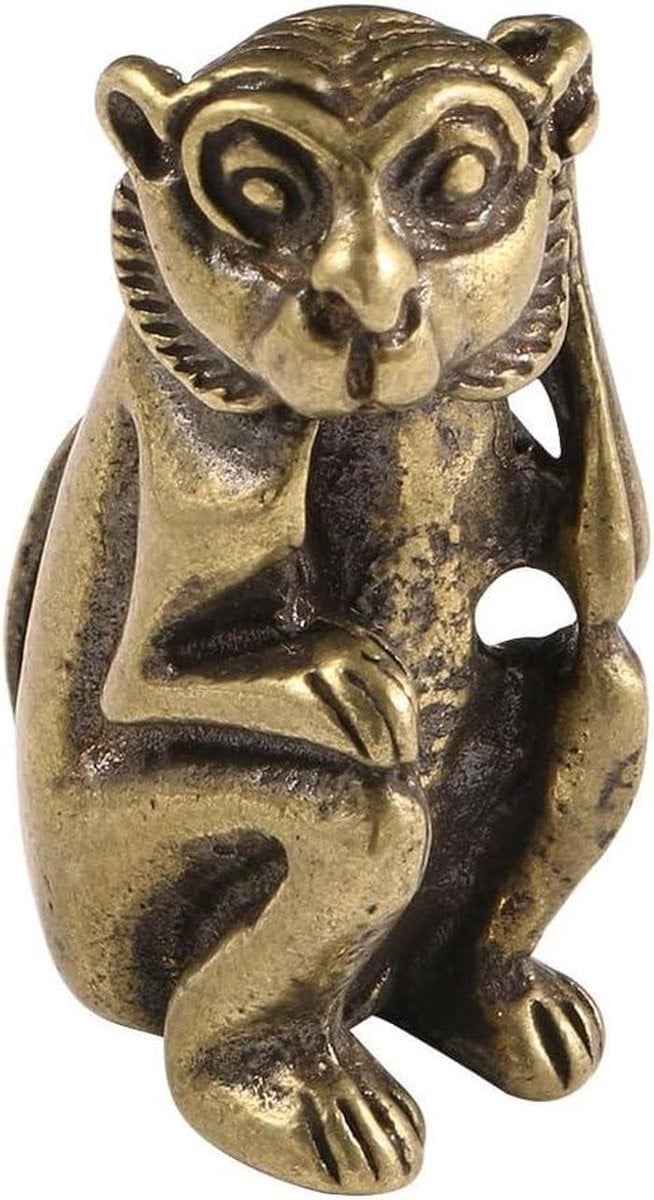 Miniatuur Aap Beeldje - Bronskleurige Messing Dierenriem Sculptuur voor Bureau Decoratie - 34 mm