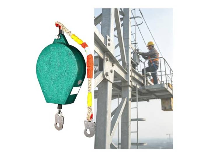 Selbsteinziehende Rettungsleine mit einer Kapazität von 330 lbs, Absturzsicherung aus Stahlseil(300KG/15M-49.2 FT)