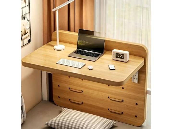 SHAMOXIX Klappbarer Nachttisch zum Einhängen für Etagenbetten und Wohnheime Platzsparendes Design, Verstellbare Haken, Stabile Holzkonstruktion, Einfache Montage(D,31.5in*13.8in*11.8in)