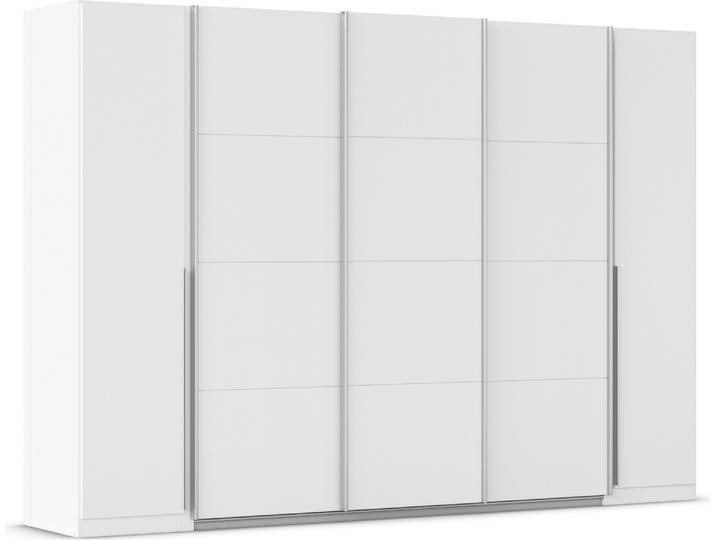 Schwebetürenschrank, Holzwerkstoff, Weiß, 301×210×62 cm, 5 Türen & Durchdachte Innenausstattung, Modern, Rauch