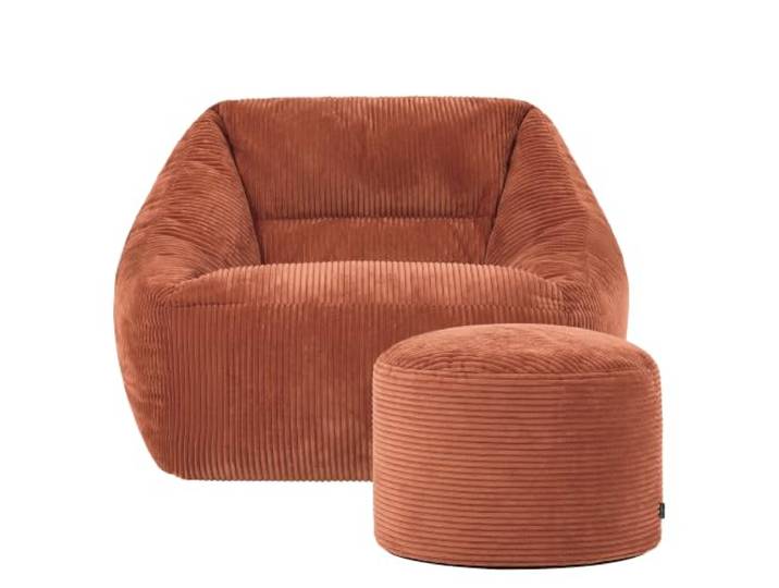 Icon Natalia Sitzsack Sessel und Hocker mit Füllung, Terakotta In Deutschland Hergestellt, Sitzsack Erwachsene, Flauschiger Cord Stoff, Riesen Sitzsack Cord für Wohnzimmer und Schlafzimmer