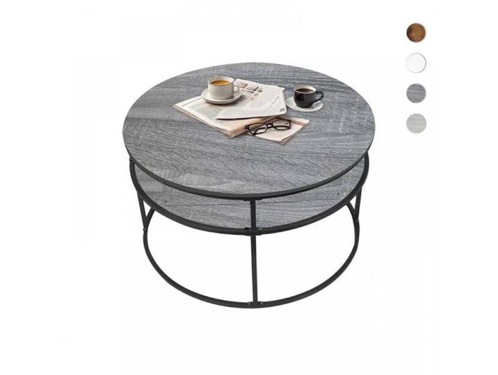Table basse ronde relevable QUIIENCLEE 60×60×47cm Cadre métallique Table basse à double rangement pour petit salon Gris foncé
