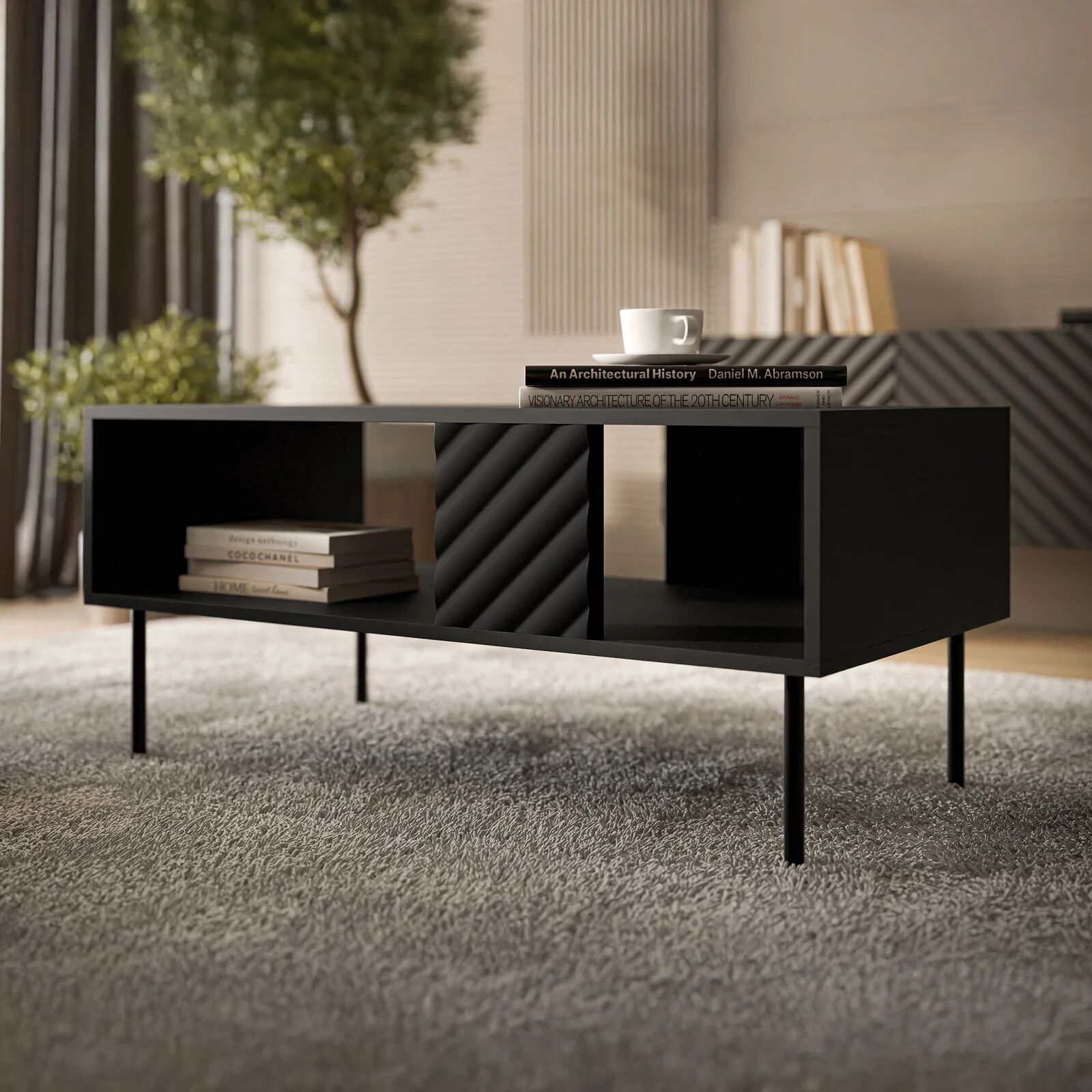 garneroarredamenti Tavolino da salotto 100x55cm con frontali decorati nero Daniele