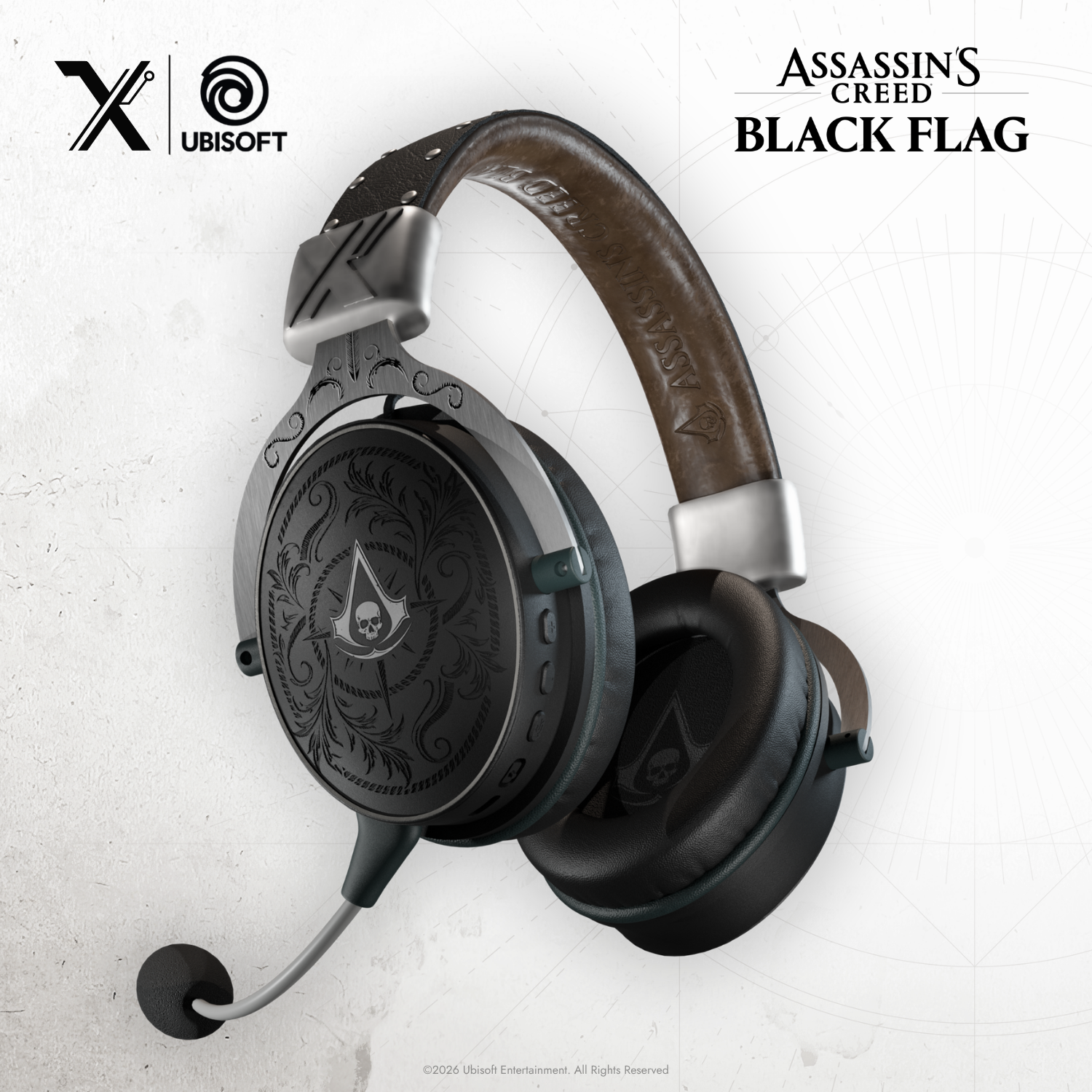 Pixminds Lexip Assassin’s Creed Black Flag Resynced Tatoo Wireless Gaming Headset - Officially Licensed Design, Wireless, Detachable Microphone, for Gaming