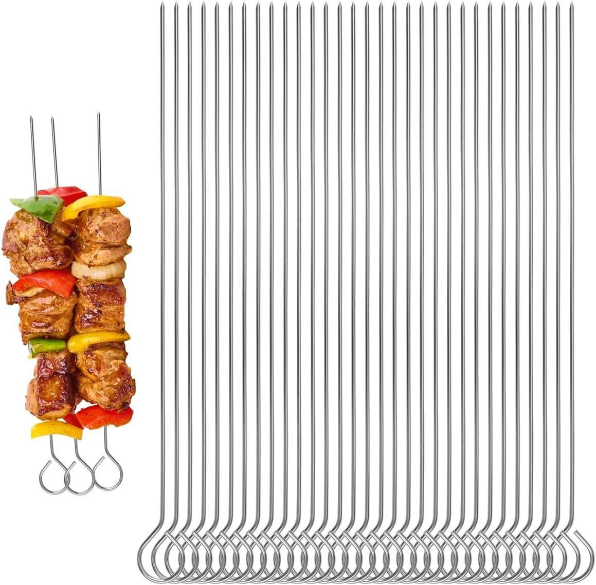 50 stuks LTPRTZ herbruikbare roestvrijstalen grillspiesen, 25 cm, zilver