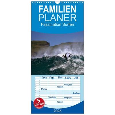 Familienplaner 2026 - Faszination Surfen mit 5 Spalten (Wandkalender, 21 x 45 cm) CALVENDO