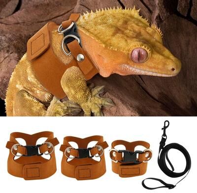 Inspired Living Soft Adjustable Reptile Harness & Leash Set For Bearded Dragons And Lizards (3 Pack) Soft Adjustable Reptile Harness & Leash Set For Bearded Dragons And Lizards (3 Pack)