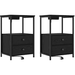 vidaXL Nachttisch mit Ladestation 2 pcs Schwarze Eiche Holzwerkstoff