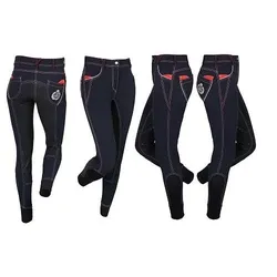 Fairplay Damen Reithose Scarlett, Silikon Vollbesatz, schwarz rot , Größe: 36