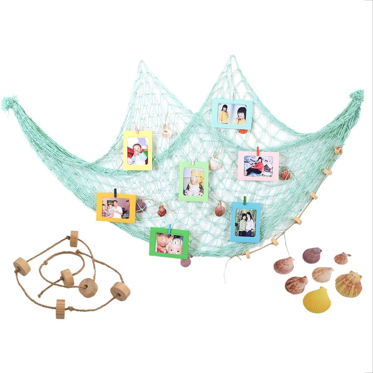 Dailygoody Decoratief visnet Wanddecoratie Lichtblauw