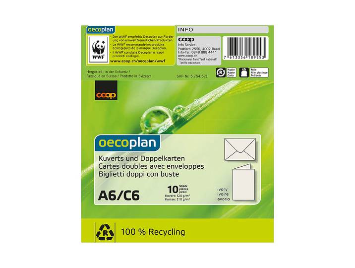 Oecoplan Kuverts und Doppelkarten A6/C6 ivoire 10/10 Stk.