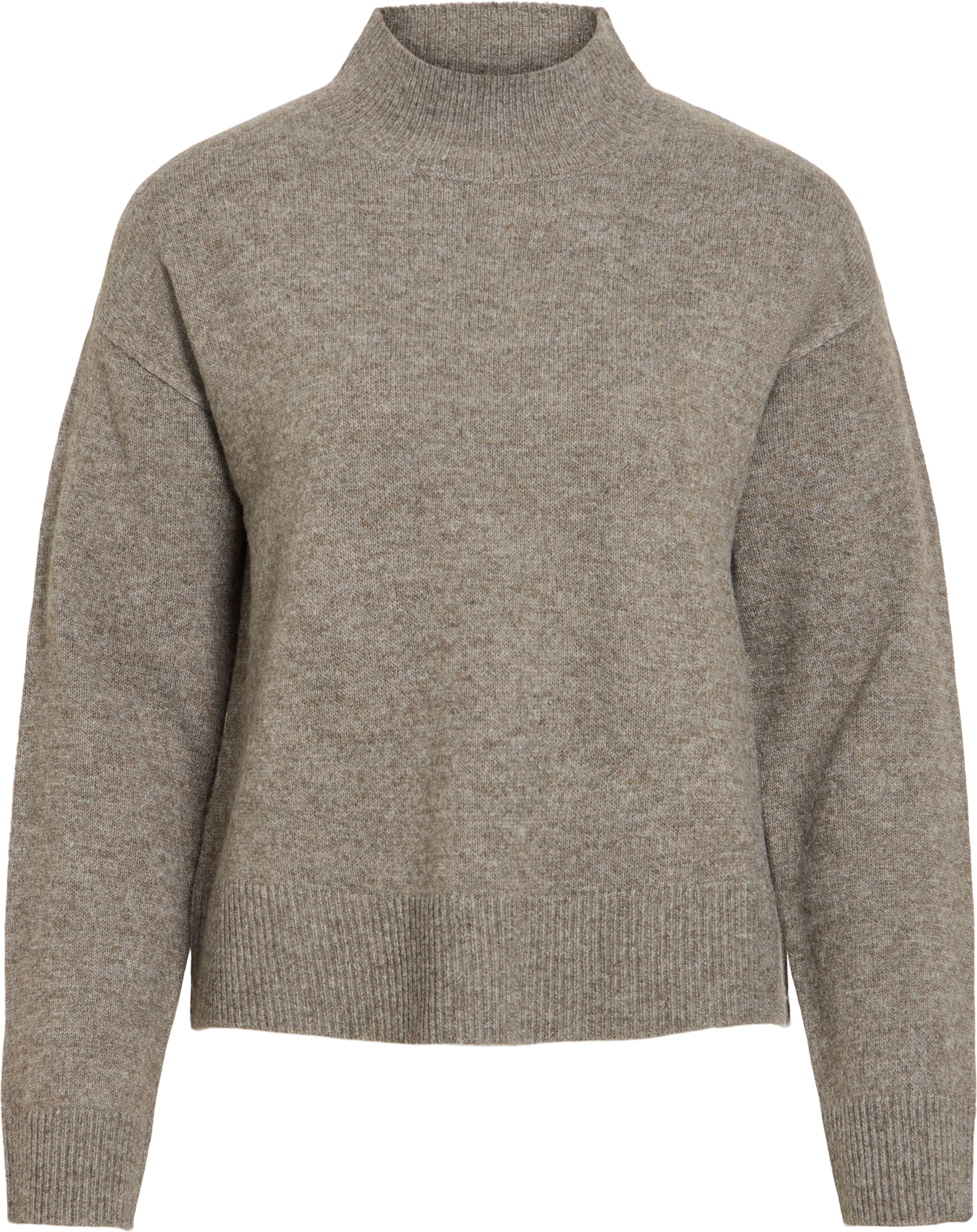 Strickpullover VILA "VIAYLIN HIGHNECK L/S KNIT TOP/PB", Damen, Gr. M, braun (falcon detail:weiß binder), Strick, Obermaterial: 97% Polyester, 3% Elasthan, normal, Pullover Strickpullover, Materialmix falcon detail:weiß binder M