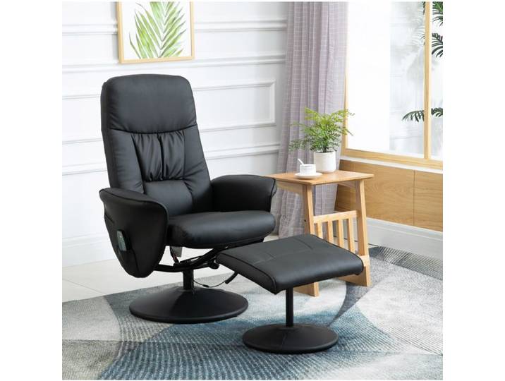 Fauteuil relax massant pivotant 360° avec repose-pieds – simili cuir noir – inclinaison 145°