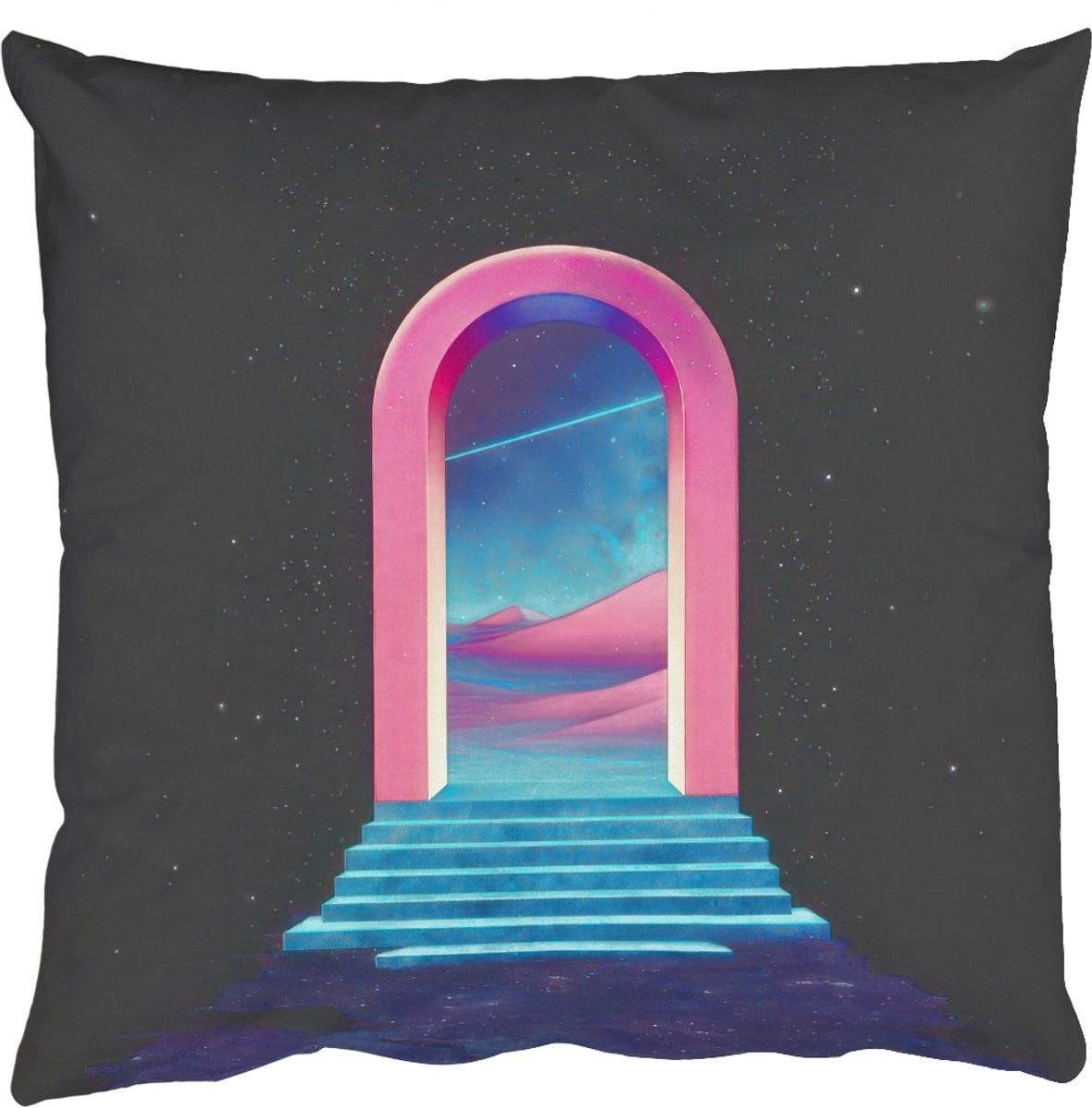PillowMonkey Sierkussen Landschap Sterrenhemel Poortje Roze 60x60 cm