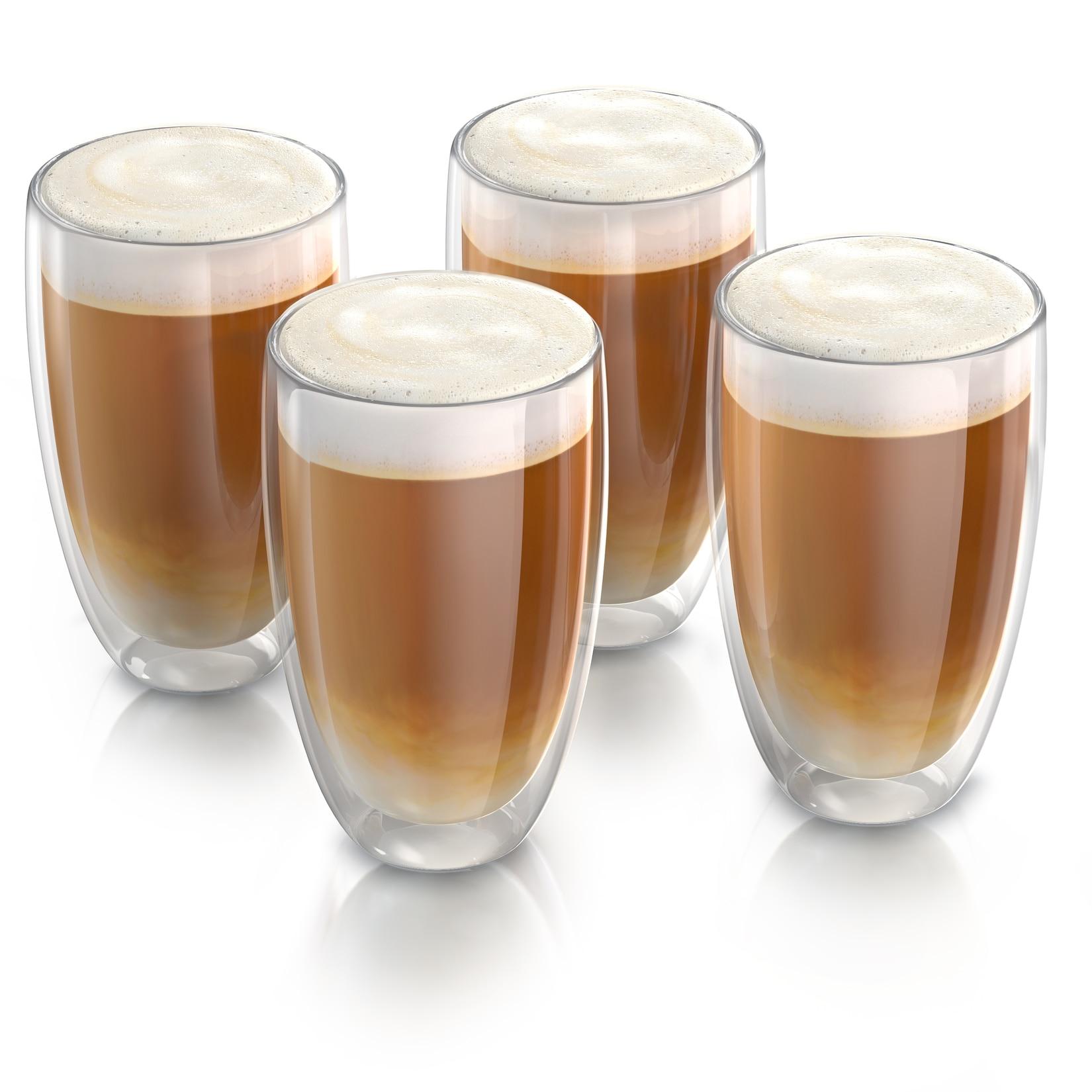 Arendo Thermogläser 4er-Set, je 450 ml, doppelwandiges Borosilikatglas, ohne Henkel, für Kaffee und Tee, spülmaschinen- und mikrowellengeeignet