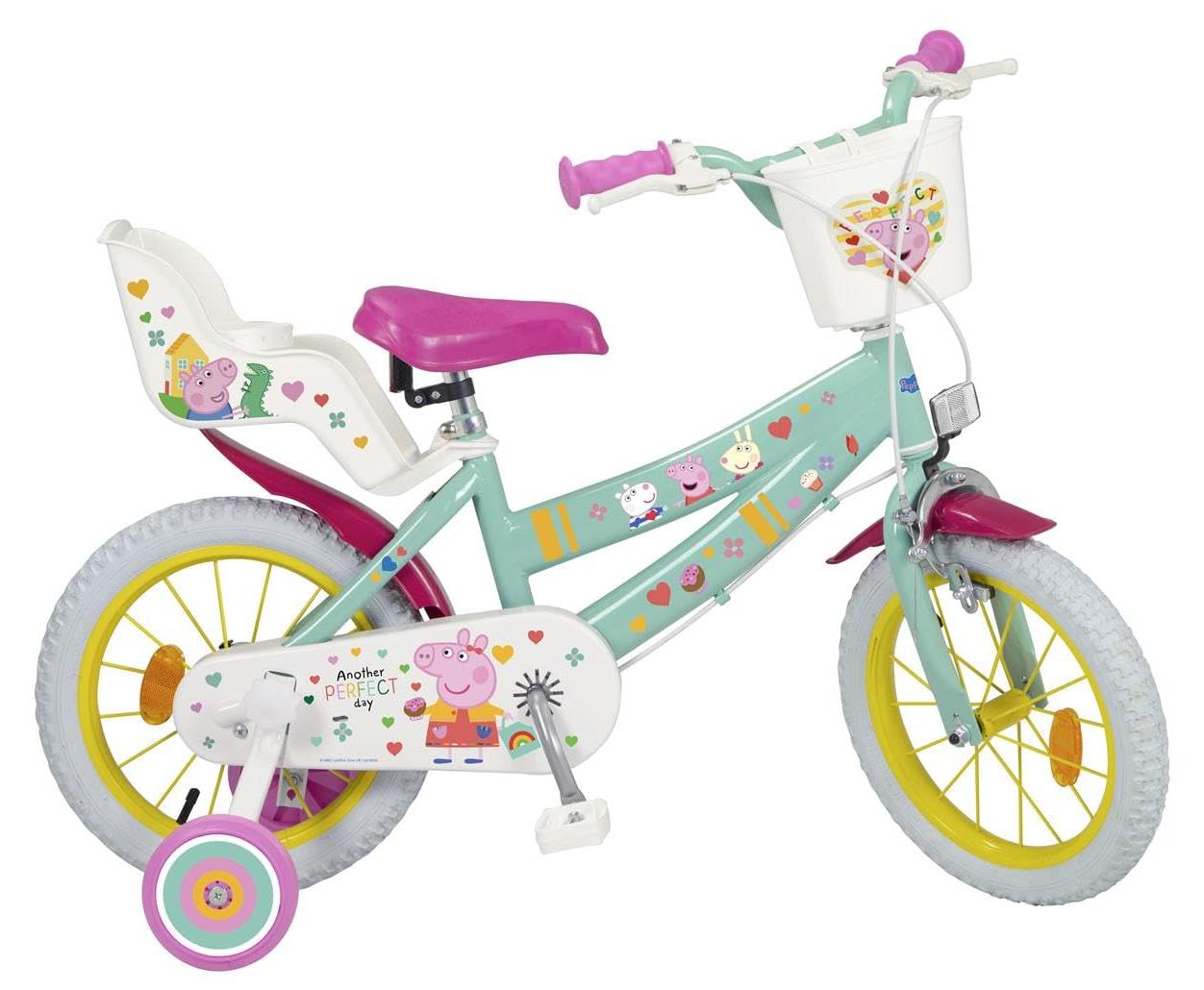 Kinderfahrrad 14 Zoll Peppa Pig, Alu-Rahmen, Stützräder, Korb